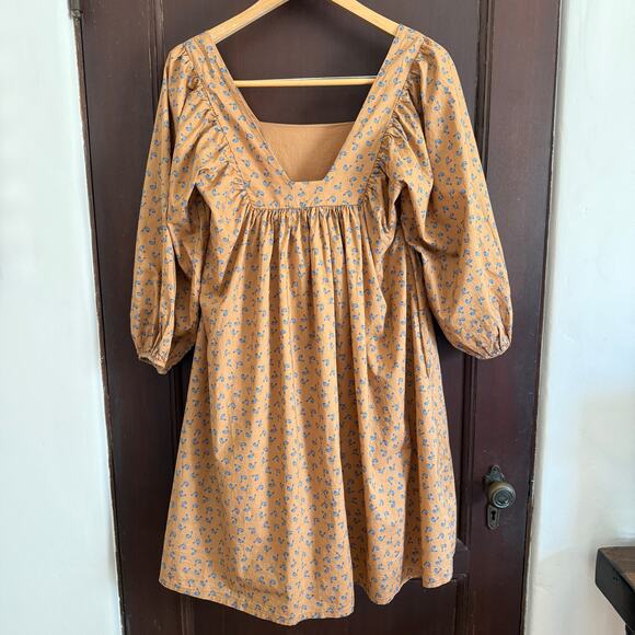 JUST FEMALE Merle Tent Cotton Square Neck Brown Floral Print Dress Extra Small - Picture 3 of 8